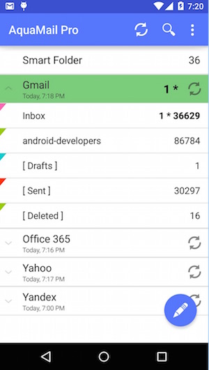 Best free email apps for Android Devices to use multiplae email accounts Aqua Mail