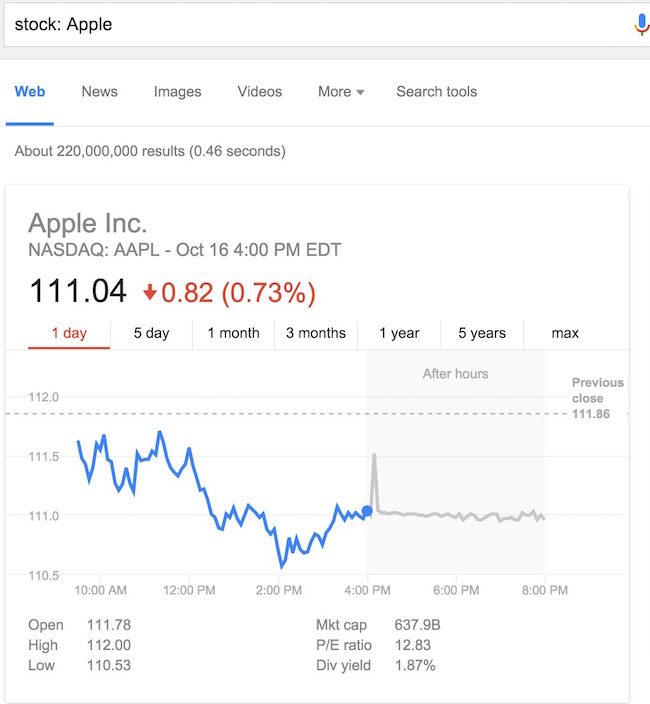 Check Stocks in google search