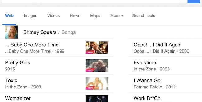 Google search for Music