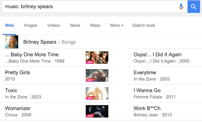 Google search for Music