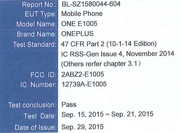 OnePlus X certification detail