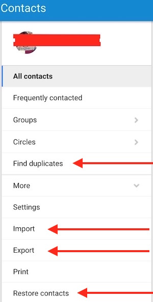Google Contacts options