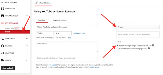 Using YouTube as Screen Recorder