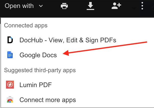 Google Docs Open With