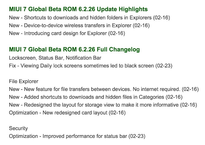 MIUI 7 Update change