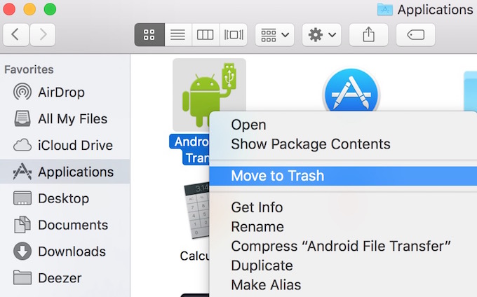 App move to trash on Mac