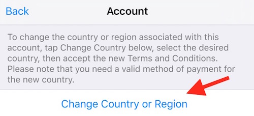 Change Country from iPhone