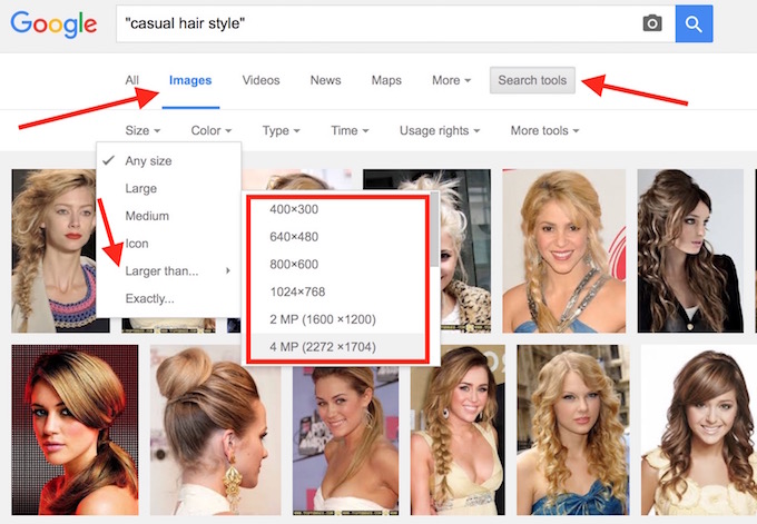 Google Image Search size