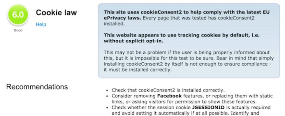 Cookie test report