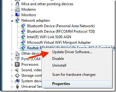 Network adaptor update windows