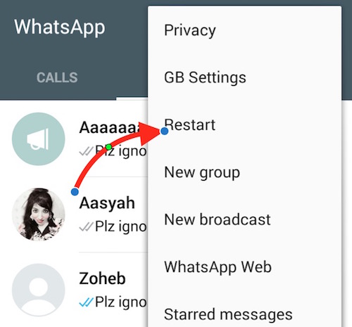 Restart WhatsApp