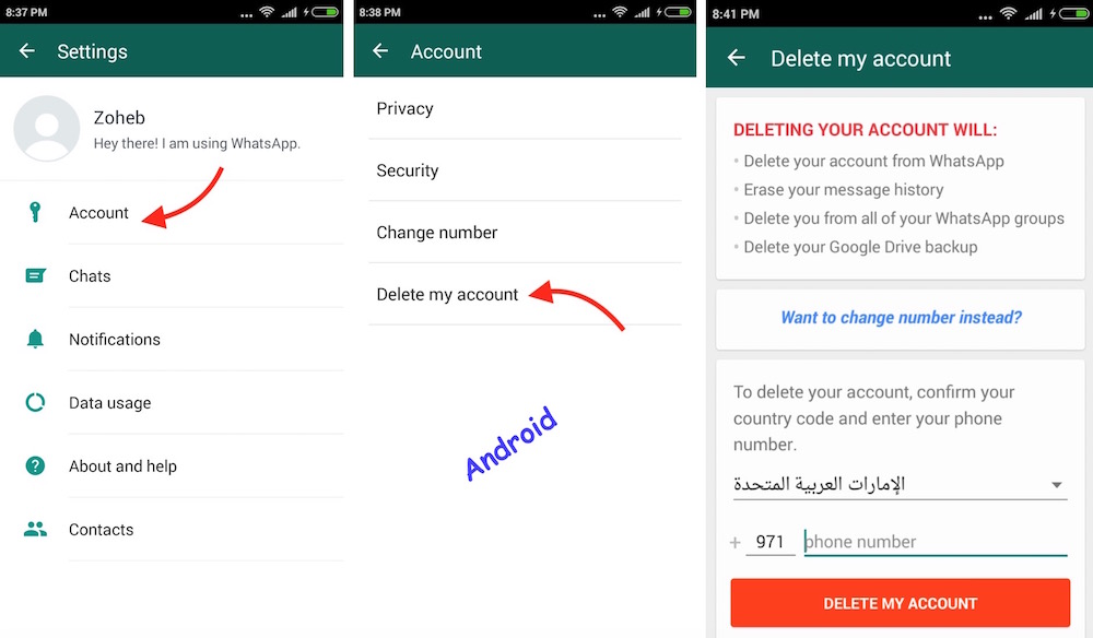 Delete WhatsApp on Android