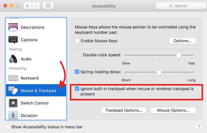 Ignore trackpad input when mouse is connected