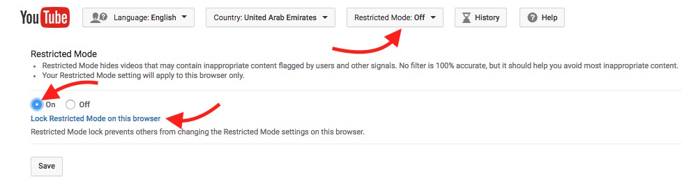 Lock Restriction mode on YouTube