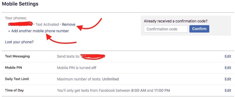 Remove or Change mobile number for faceBook account