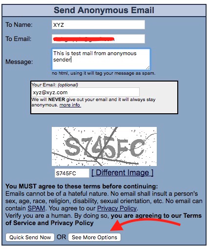 send an anonymous email