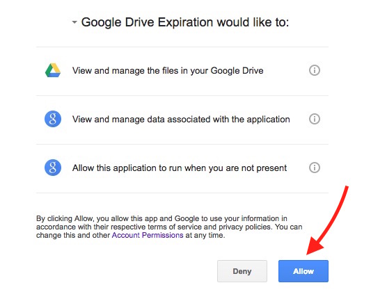 Allow Permission to access Google Drive Info