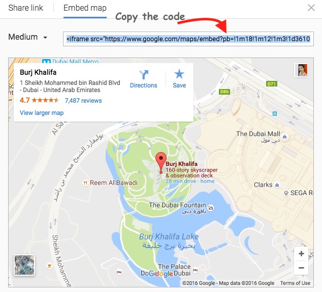 Copy Google Map Embed Code