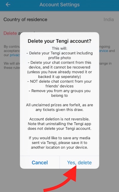 Delete Tengi Account