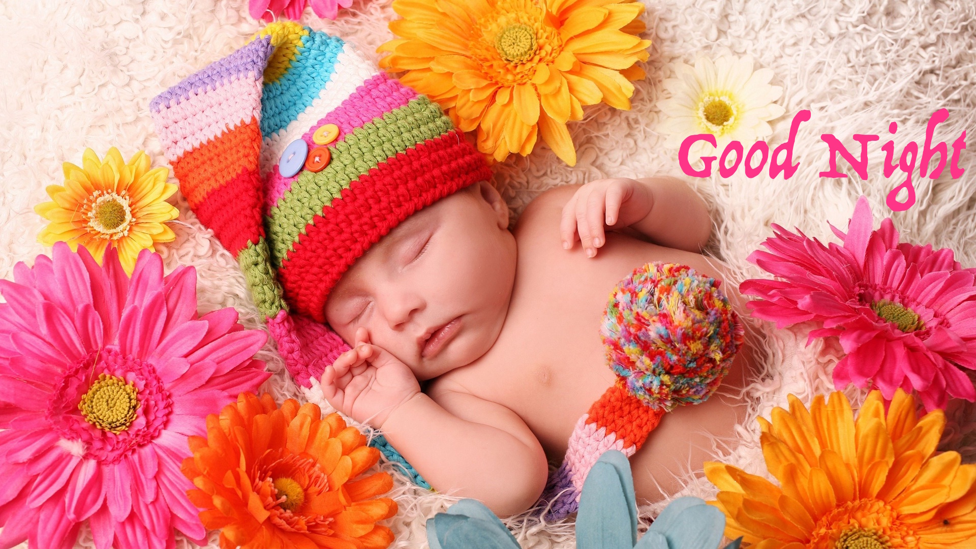Good night baby flowers bed image