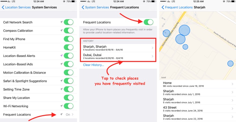 Turning off frequent locations on iPhone