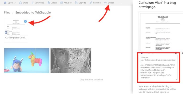 Embed PDF, Word, Videos & Photos from OneDrive